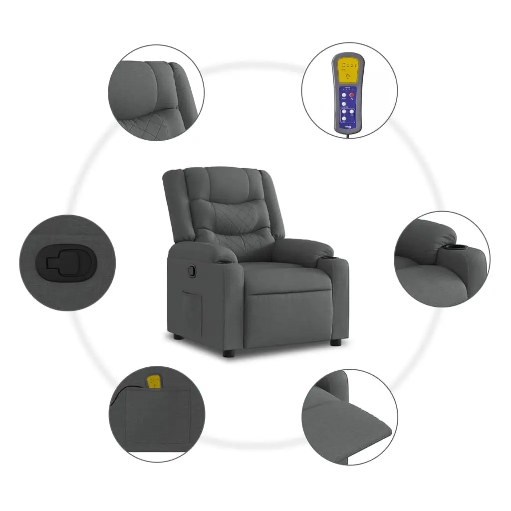 Massage Recliner Chair Grey Fabric Manual Reclining with 6 Massage Points and Vibration Massage Programs