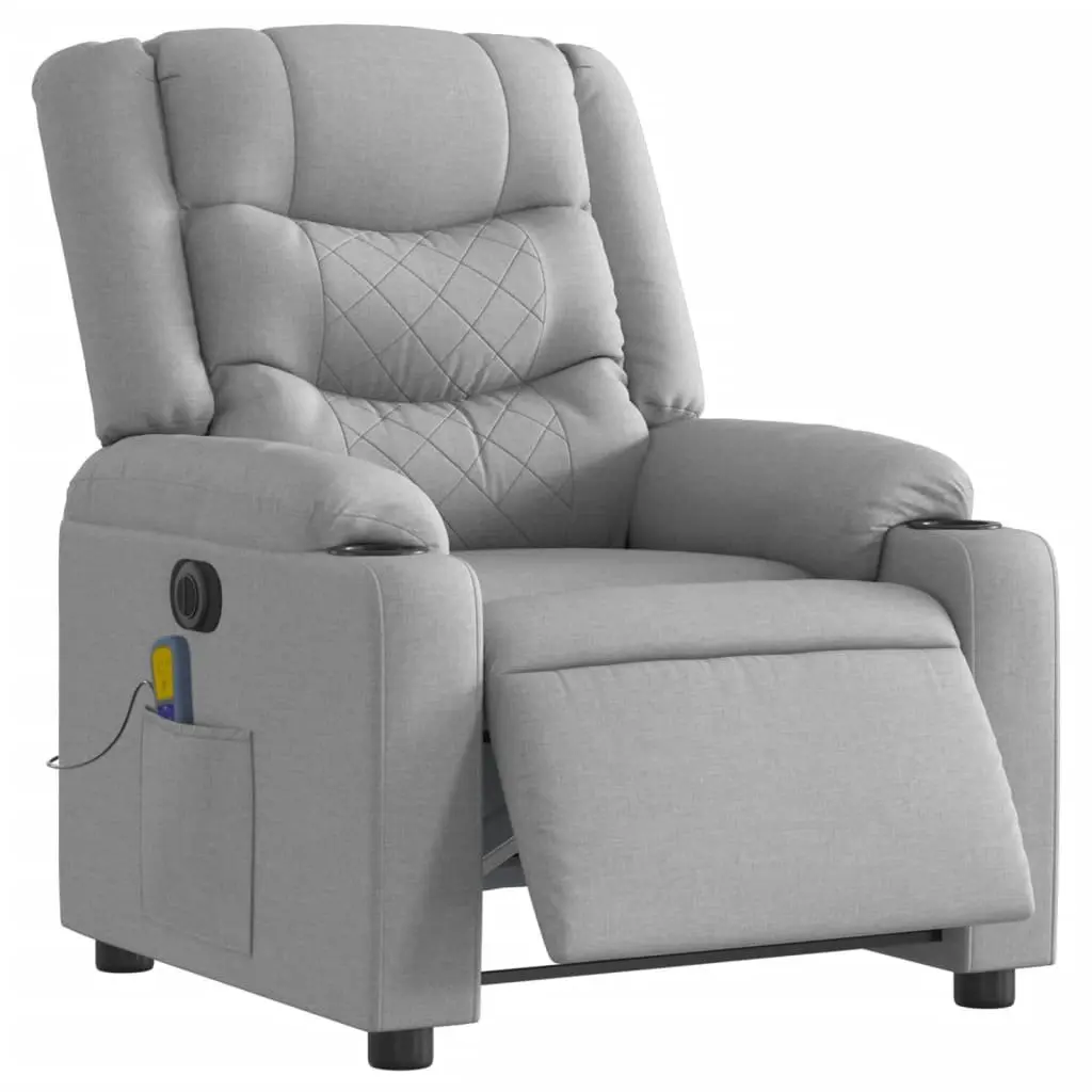 Electric Massage Recliner Chair Grey Fabric Adjustable Reclining Function