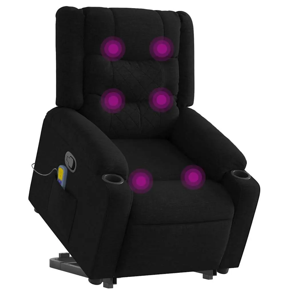 Electric Massage Recliner Chair Black Fabric Power Lift 135 Degree Manual Recline 6 Massage Points