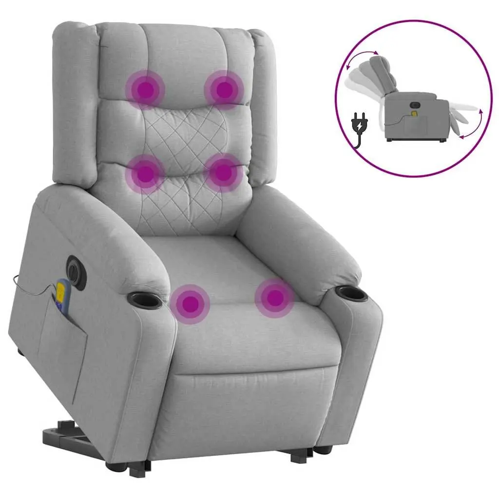 Electric Massage Recliner Chair Light Grey Fabric Power Lift Adjustable Reclining 6 Massage Points