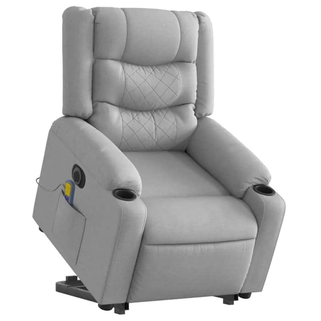 Electric Massage Recliner Chair Light Grey Fabric Power Lift Adjustable Reclining 6 Massage Points