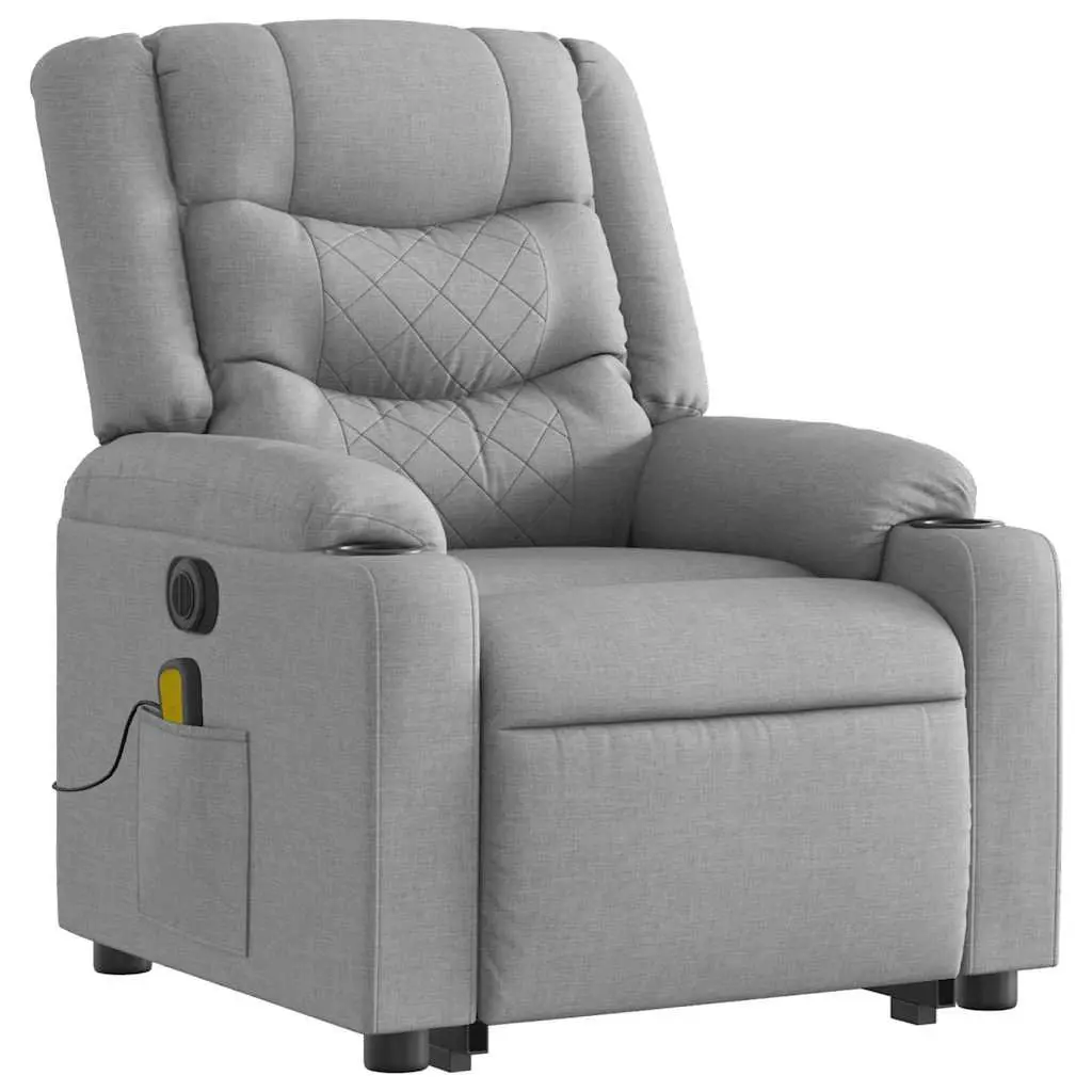 Electric Massage Recliner Chair Light Grey Fabric Power Lift Adjustable Reclining 6 Massage Points