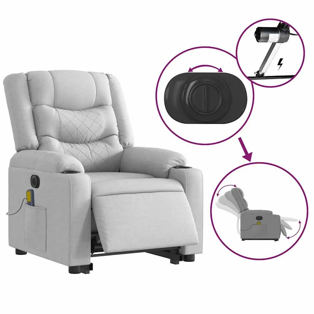 Electric Massage Recliner Chair Light Grey Fabric Power Lift Adjustable Reclining 6 Massage Points