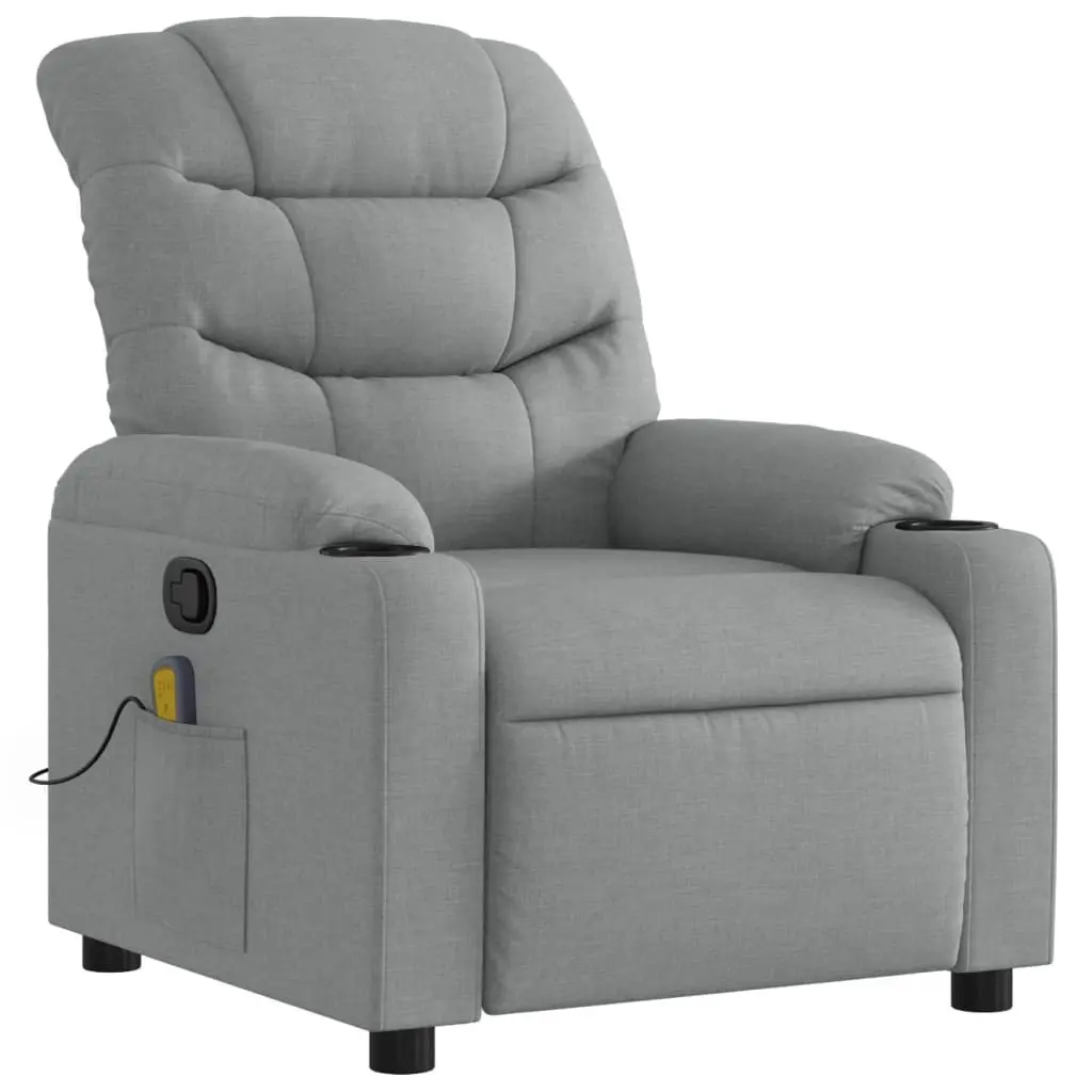 Massage Recliner Chair Light Grey Fabric Manual Recline with 6 Massage Points and Cup Holders