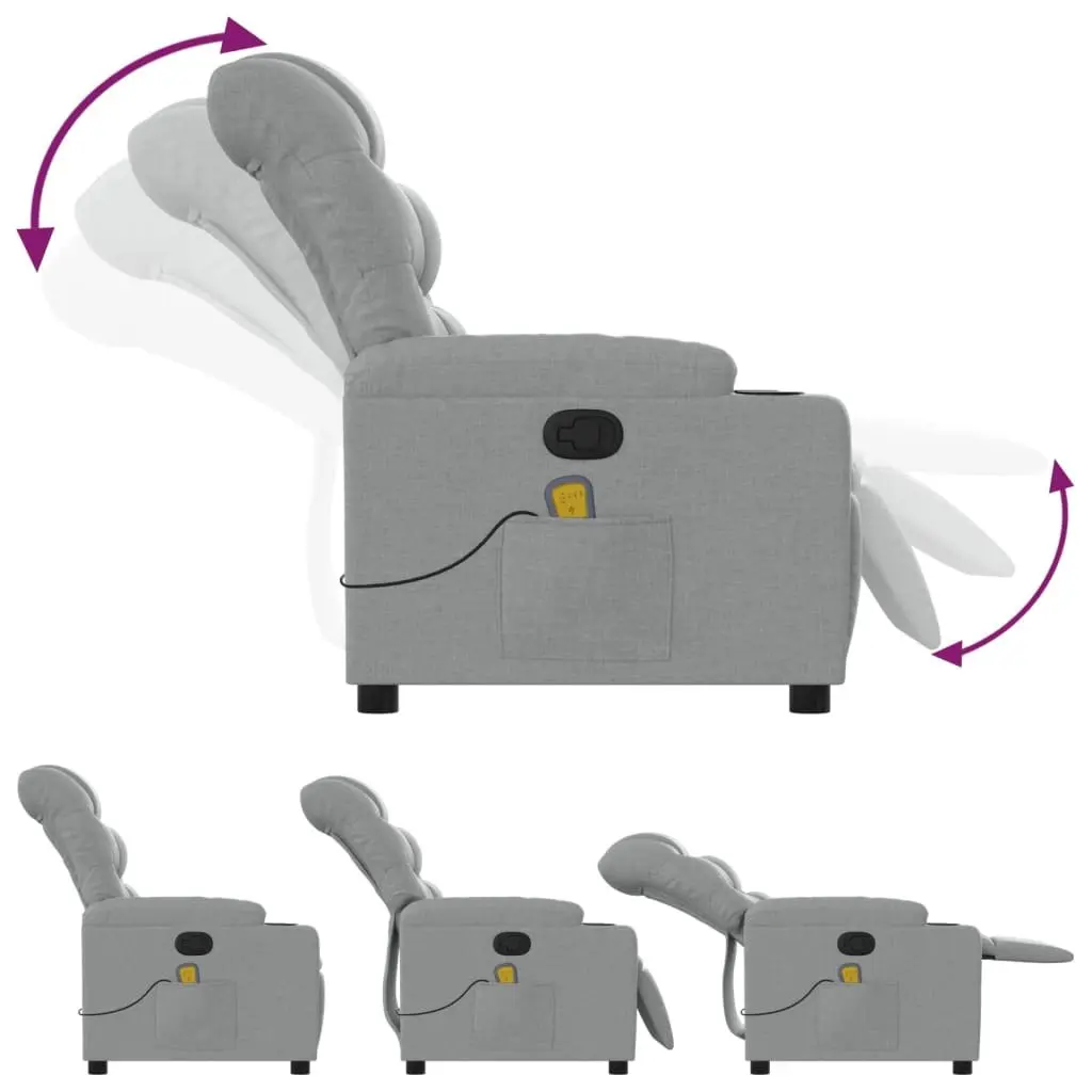 Massage Recliner Chair Light Grey Fabric Manual Recline with 6 Massage Points and Cup Holders