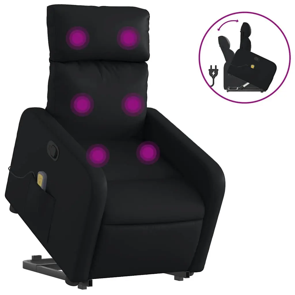 Electric Massage Recliner Chair Black Faux Leather Power Lift Function Manual Recline Vibration Massage