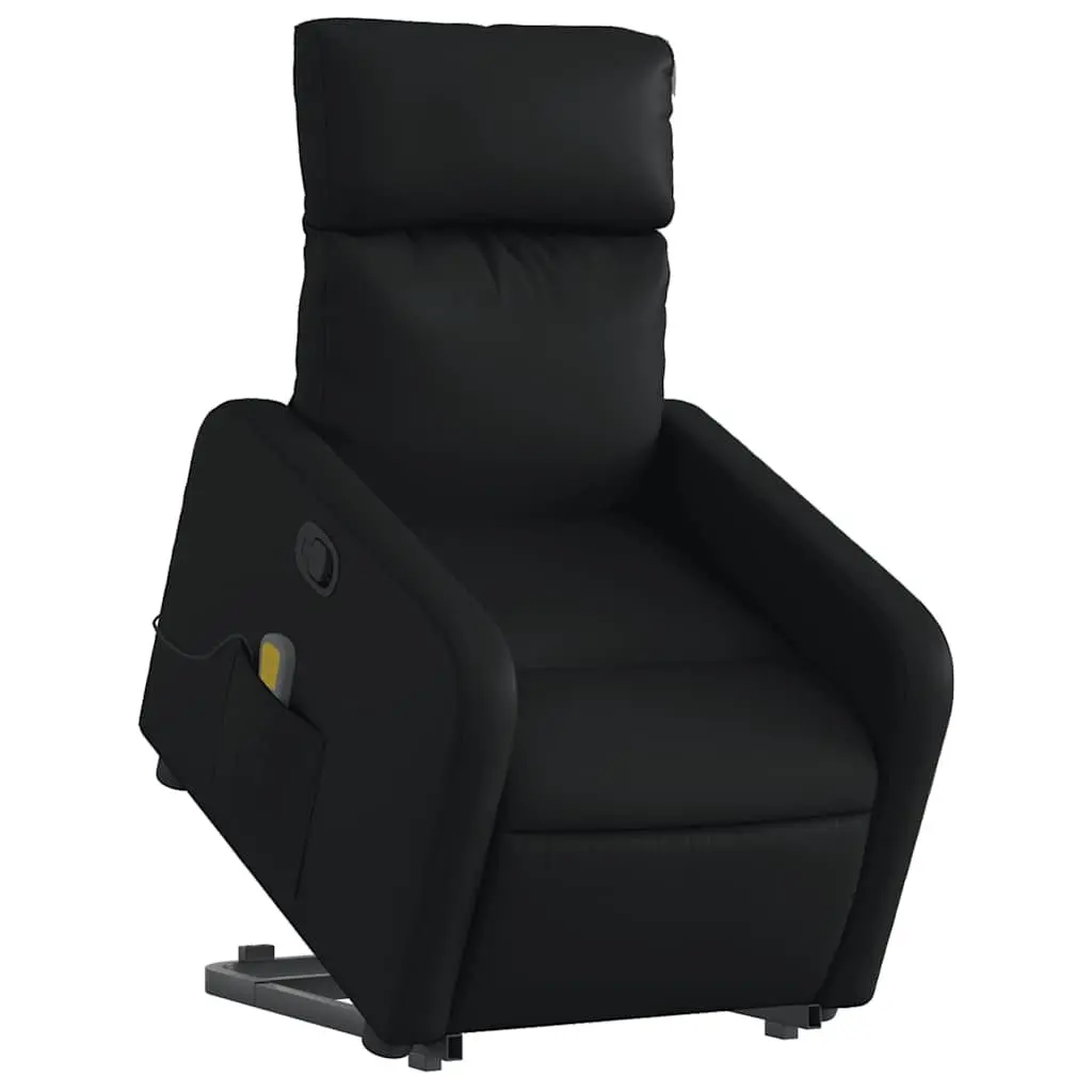 Electric Massage Recliner Chair Black Faux Leather Power Lift Function Manual Recline Vibration Massage