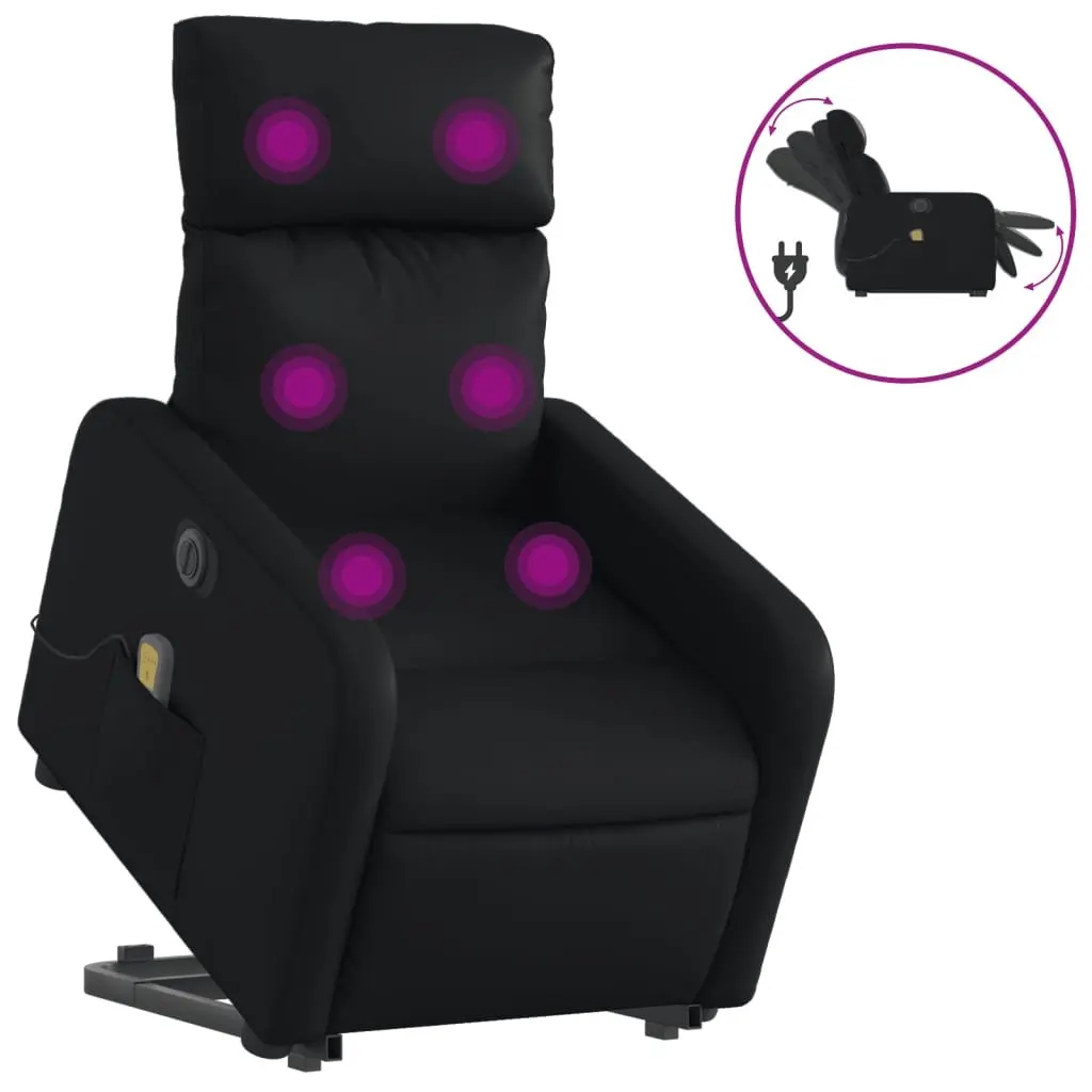 Electric Stand Up Massage Recliner Chair Black Faux Leather Power Lift Footrest