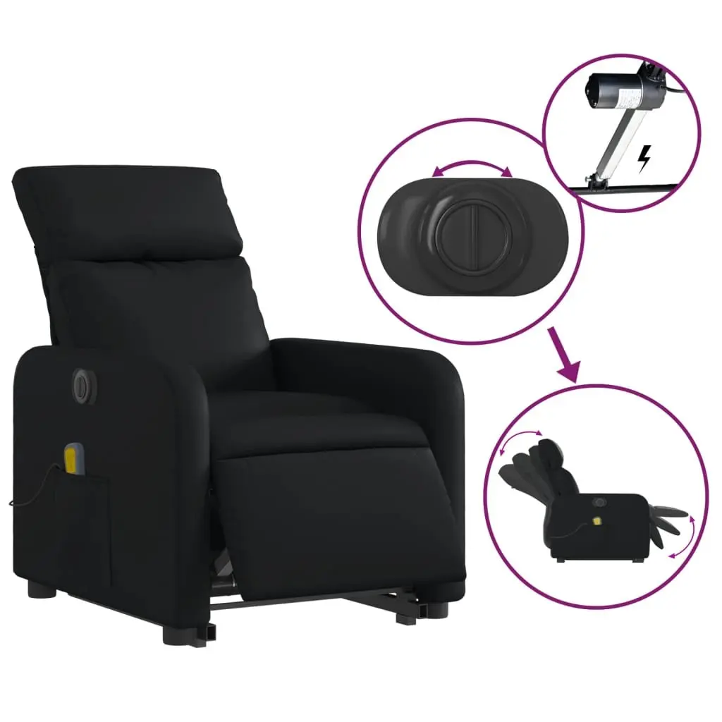 Electric Stand Up Massage Recliner Chair Black Faux Leather Power Lift Footrest