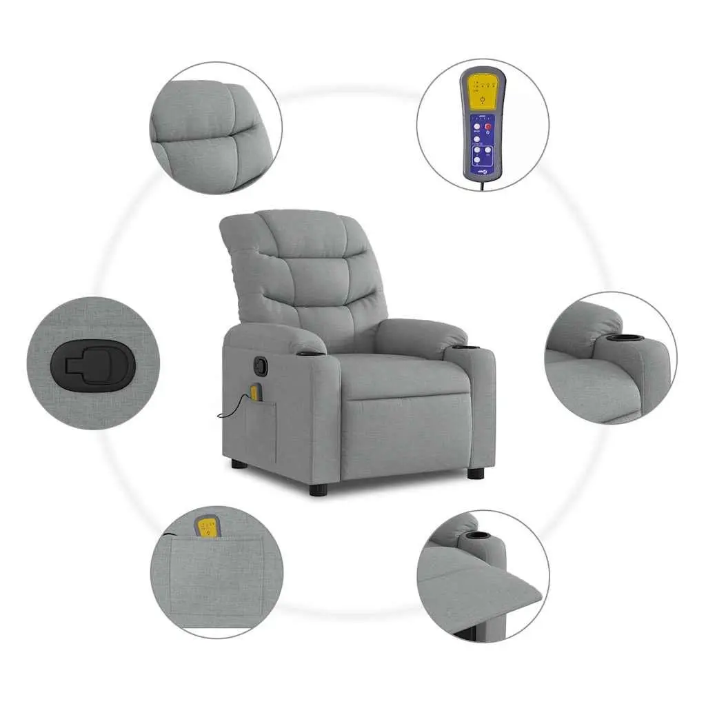 Massage Chair Grey Fabric Manual Recline Vibration Lounge Seat with Storage
