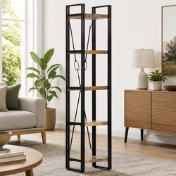 5-Tier Bookcase 40x30x180 cm Solid Mango Wood Industrial Standing Shelf Storage