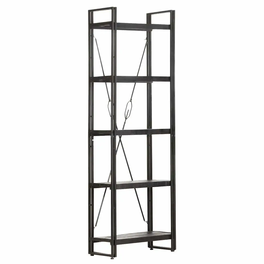 5-Tier Bookcase Black Industrial Shelving Unit Solid Mango Wood