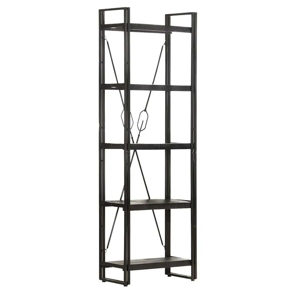 5-Tier Bookcase Black Industrial Shelving Unit Solid Mango Wood