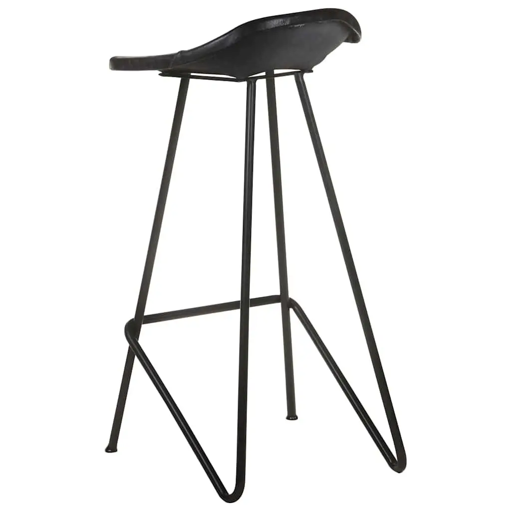 Bar Stools 2 pcs Black Leather Seat Iron Frame Industrial Style