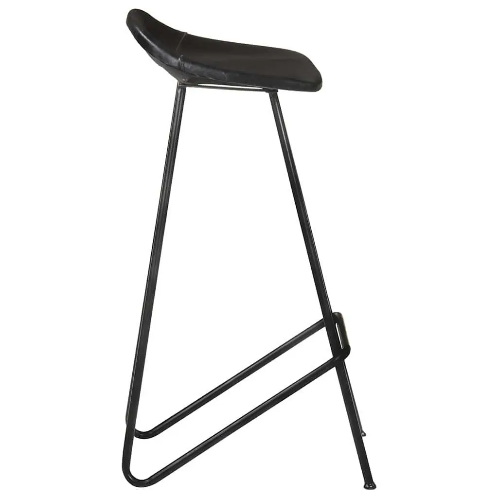 Bar Stools 2 pcs Black Leather Seat Iron Frame Industrial Style