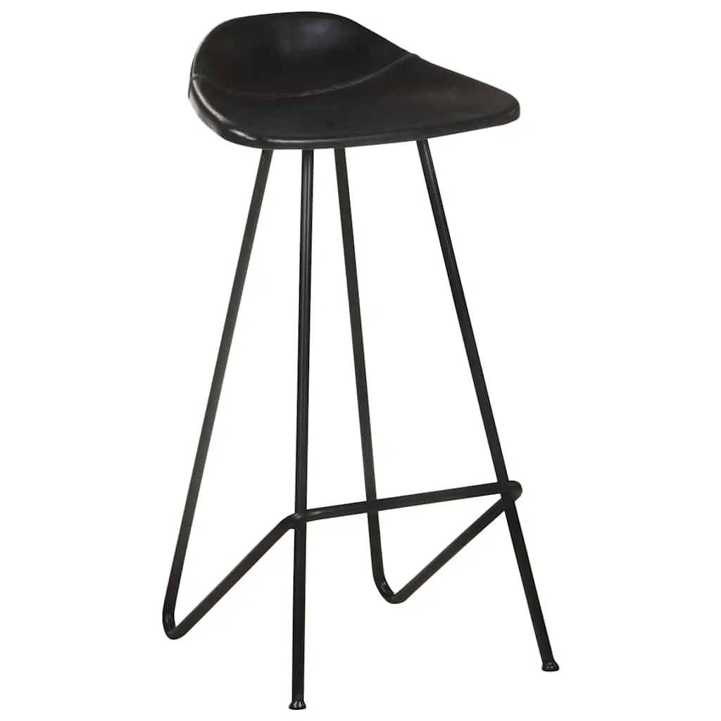 Bar Stools Set of 4 Black Leather Seats Industrial Style
