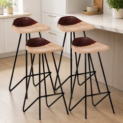 Enhance Your Space with 4 Brown Leather Bar Stools