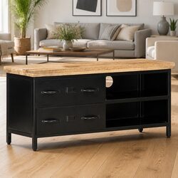 Rough Mango Wood TV Cabinet for a Chic Living Room