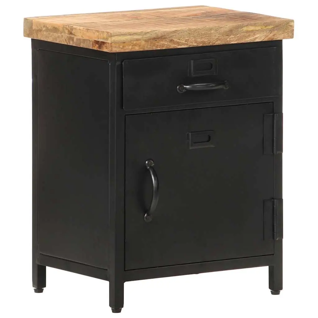 Bedside Cabinet 40x30x52cm Brown Solid Mango Wood Industrial Style with Drawer and Door