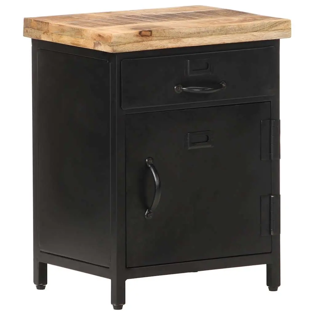 Bedside Cabinet 40x30x52cm Brown Solid Mango Wood Industrial Style with Drawer and Door