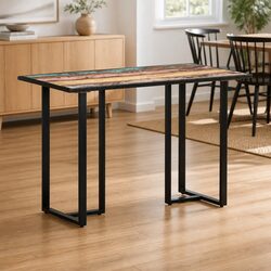Dining Table 120 cm Solid Reclaimed Wood Industrial Style Kitchen Furniture
