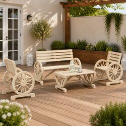4 Piece Garden Lounge Set Adirondack Style Outdoor Furniture Brown Wooden Chair