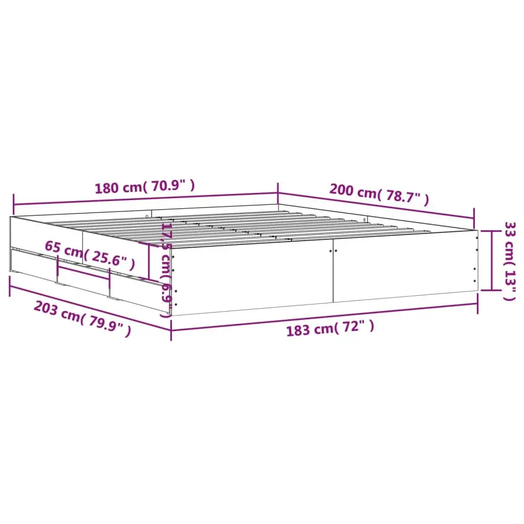 King Bed Frame 183x203cm with Storage Drawers Sonoma Oak Brown