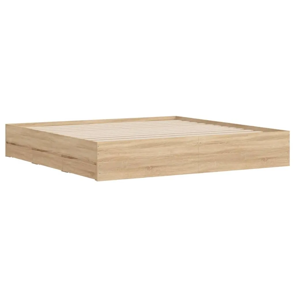 King Bed Frame 183x203cm with Storage Drawers Sonoma Oak Brown