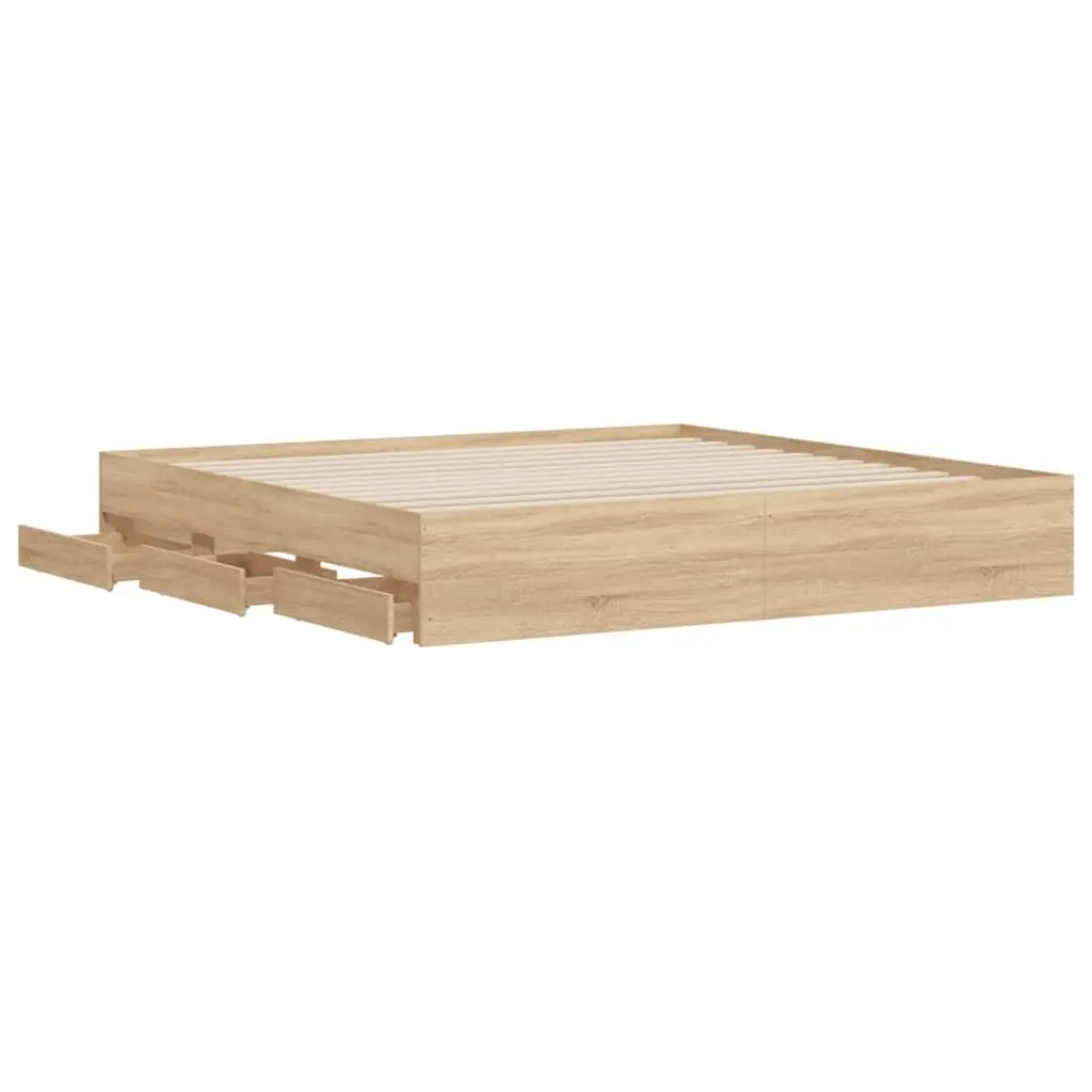 King Bed Frame 183x203cm with Storage Drawers Sonoma Oak Brown