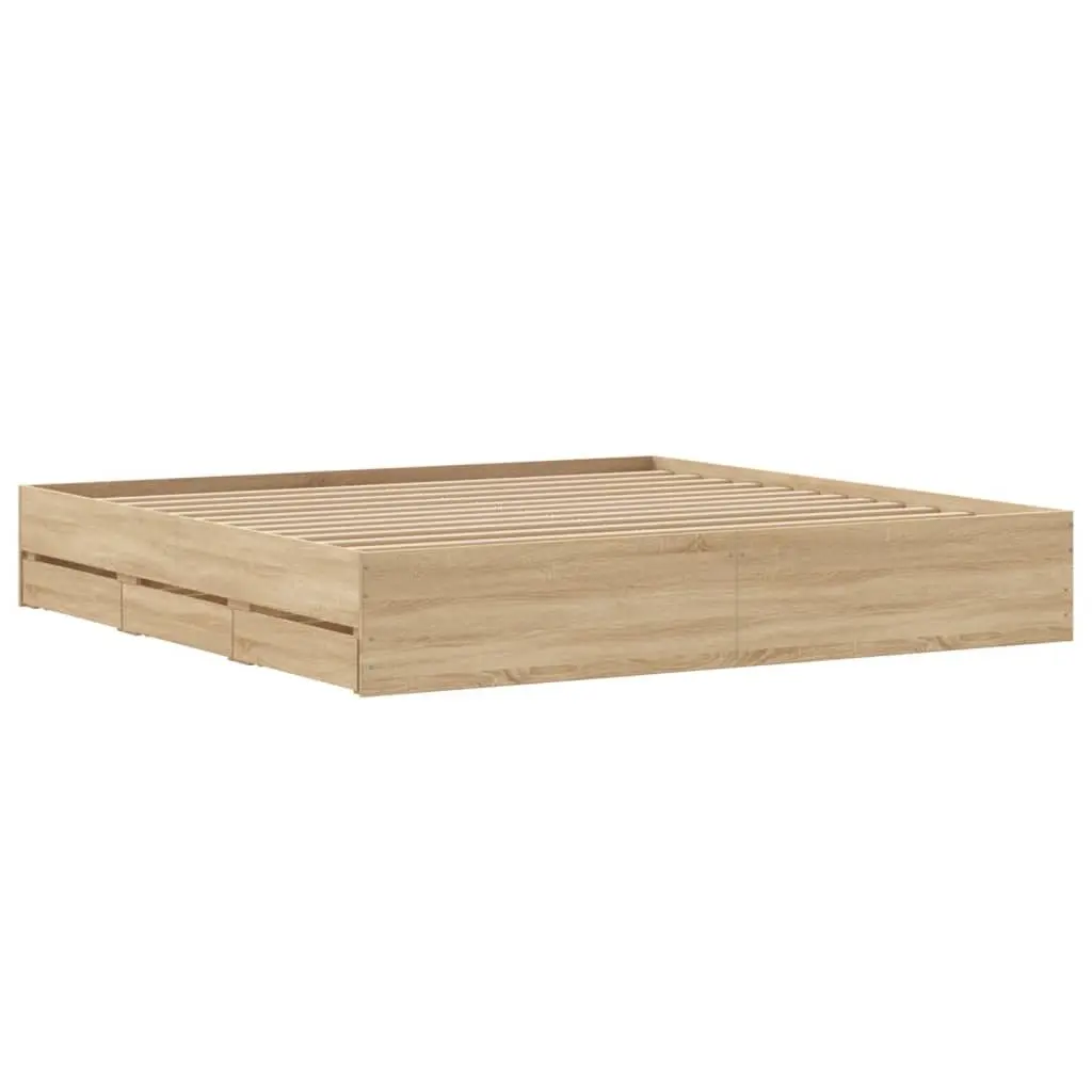 King Bed Frame 183x203cm with Storage Drawers Sonoma Oak Brown
