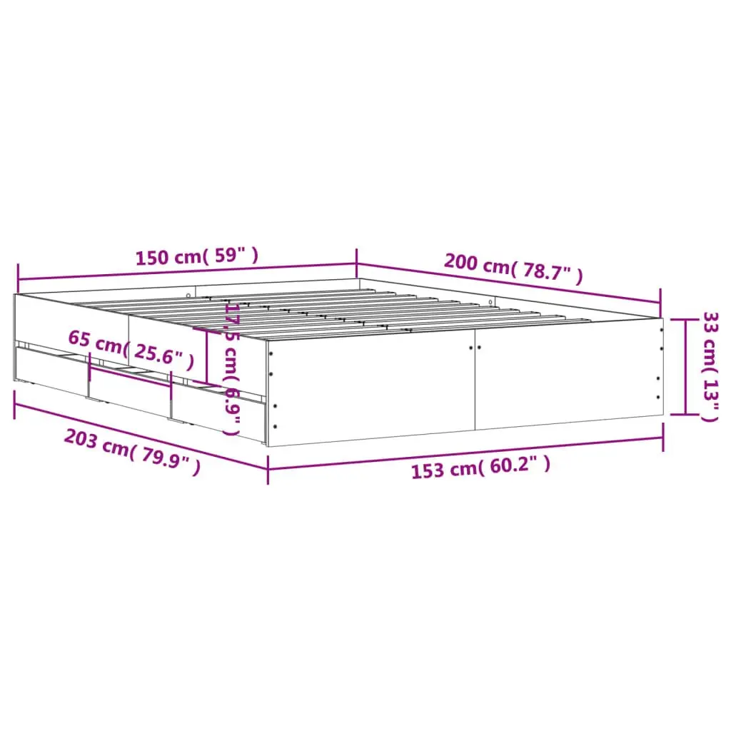 Bed Frame 150x200cm with Storage Drawers Slatted Base Engineered Wood Brown