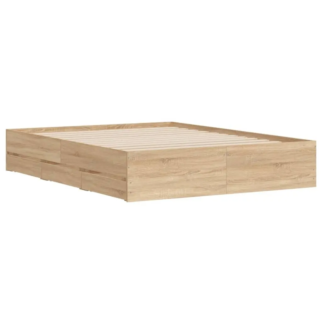 Bed Frame 150x200cm with Storage Drawers Slatted Base Engineered Wood Brown