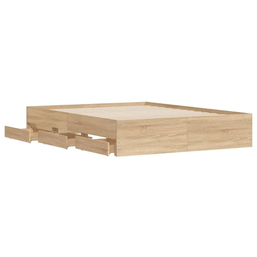 Bed Frame 150x200cm with Storage Drawers Slatted Base Engineered Wood Brown