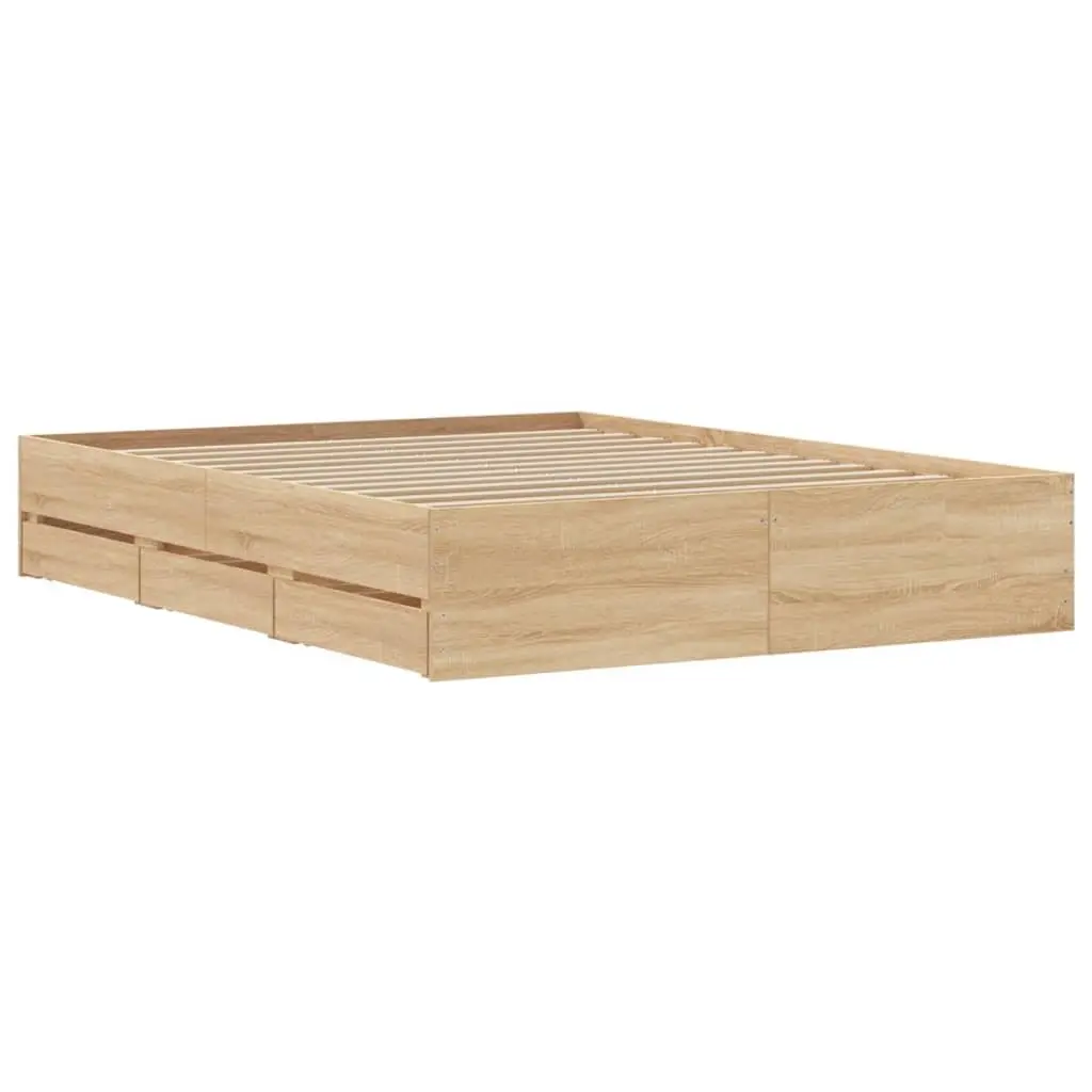 Bed Frame 150x200cm with Storage Drawers Slatted Base Engineered Wood Brown