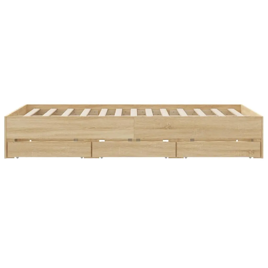Bed Frame 150x200cm with Storage Drawers Slatted Base Engineered Wood Brown