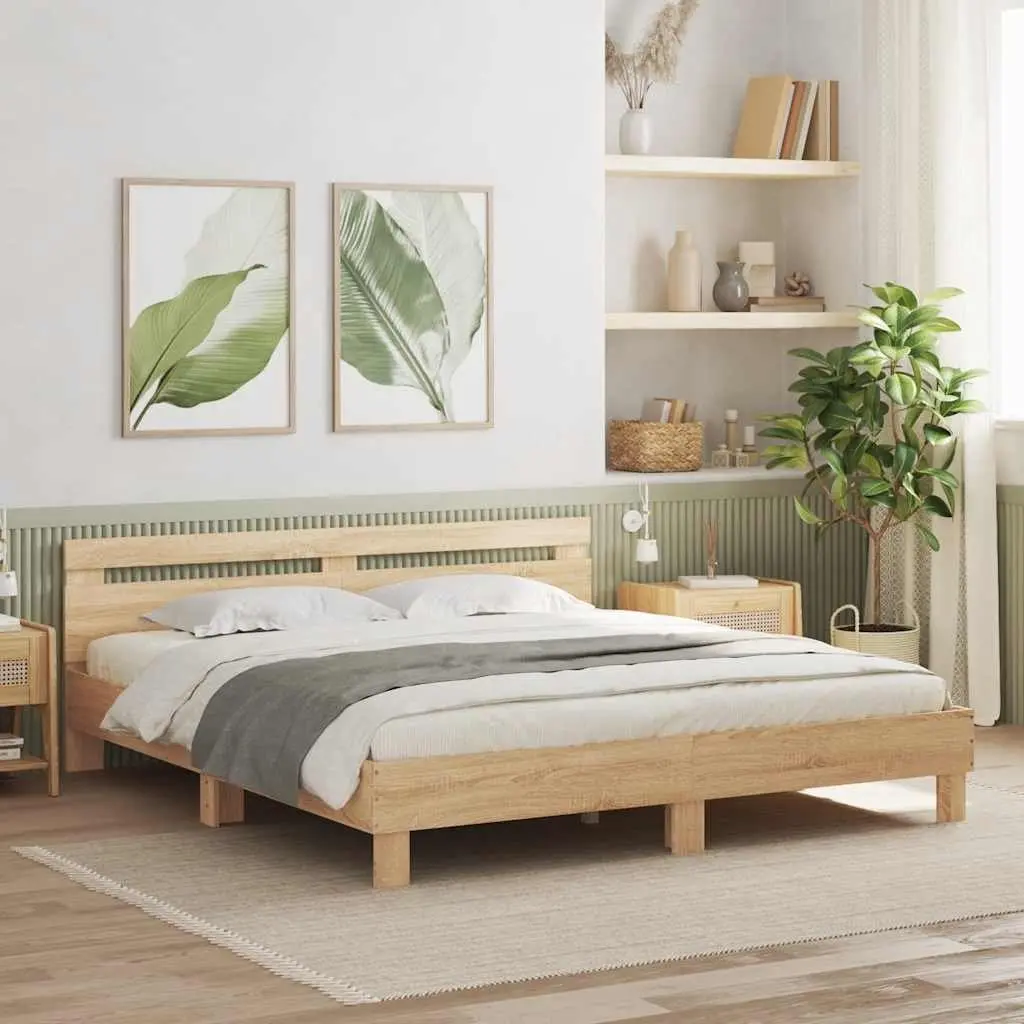 King Bed Frame 183 x 203 cm Sonoma Oak Brown Engineered Wood Durable Construction