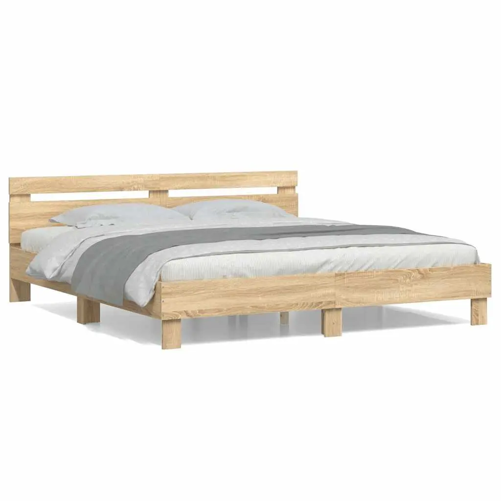 King Bed Frame 183 x 203 cm Sonoma Oak Brown Engineered Wood Durable Construction