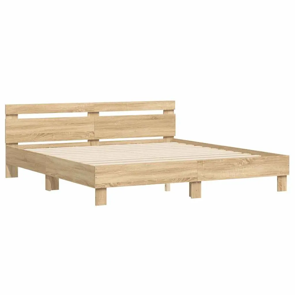 King Bed Frame 183 x 203 cm Sonoma Oak Brown Engineered Wood Durable Construction