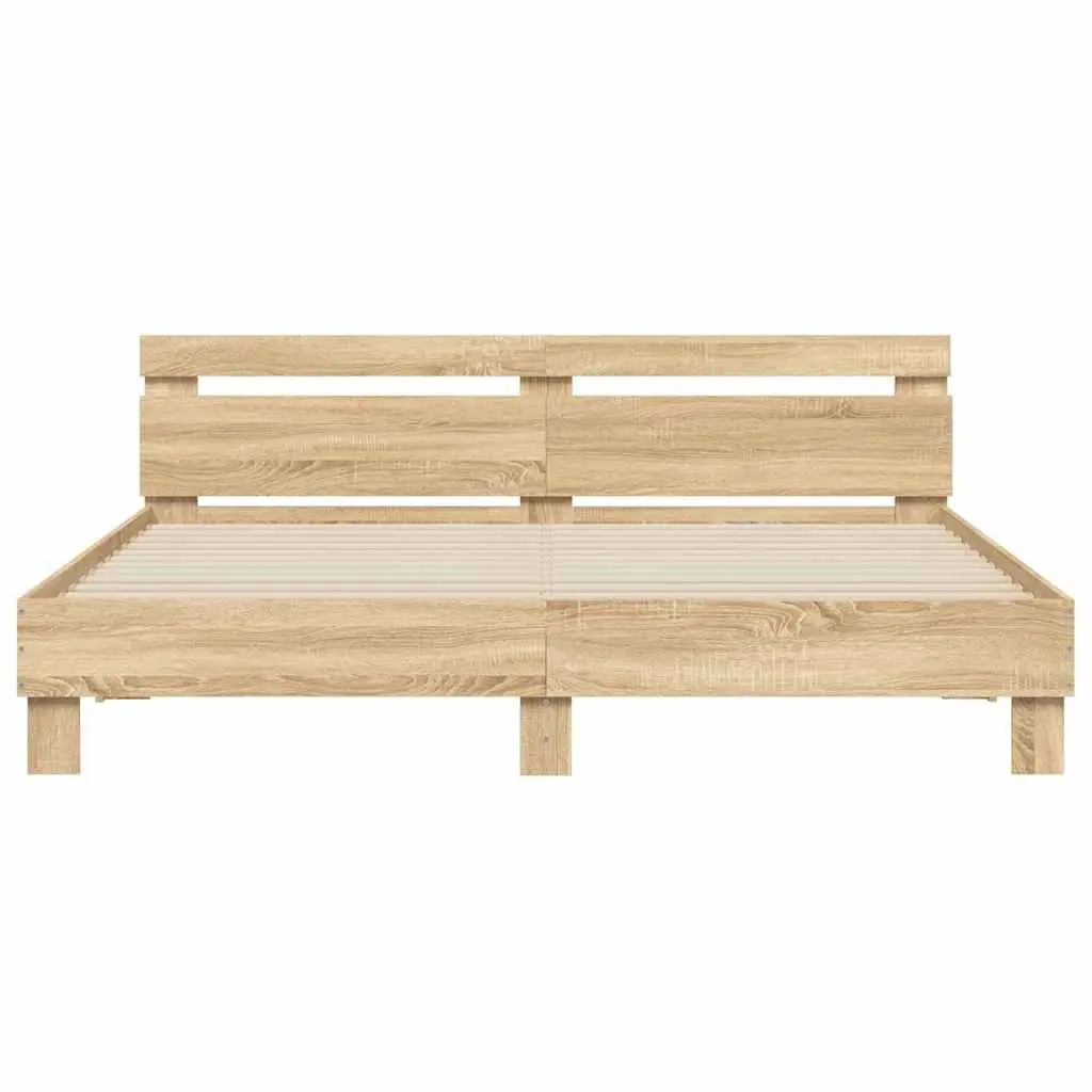 King Bed Frame 183 x 203 cm Sonoma Oak Brown Engineered Wood Durable Construction