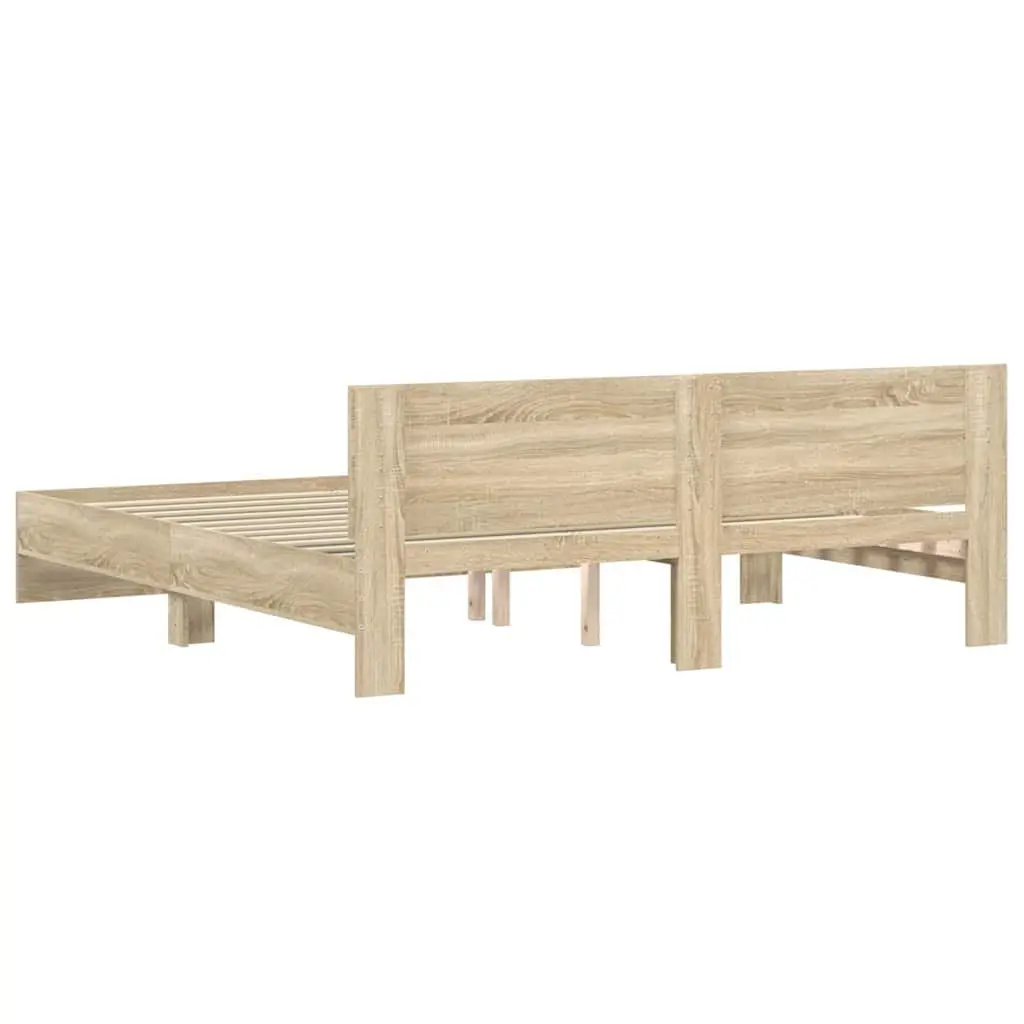 King Bed Frame 183 x 203 cm Engineered Wood Slatted Base Brown Bedroom Furniture