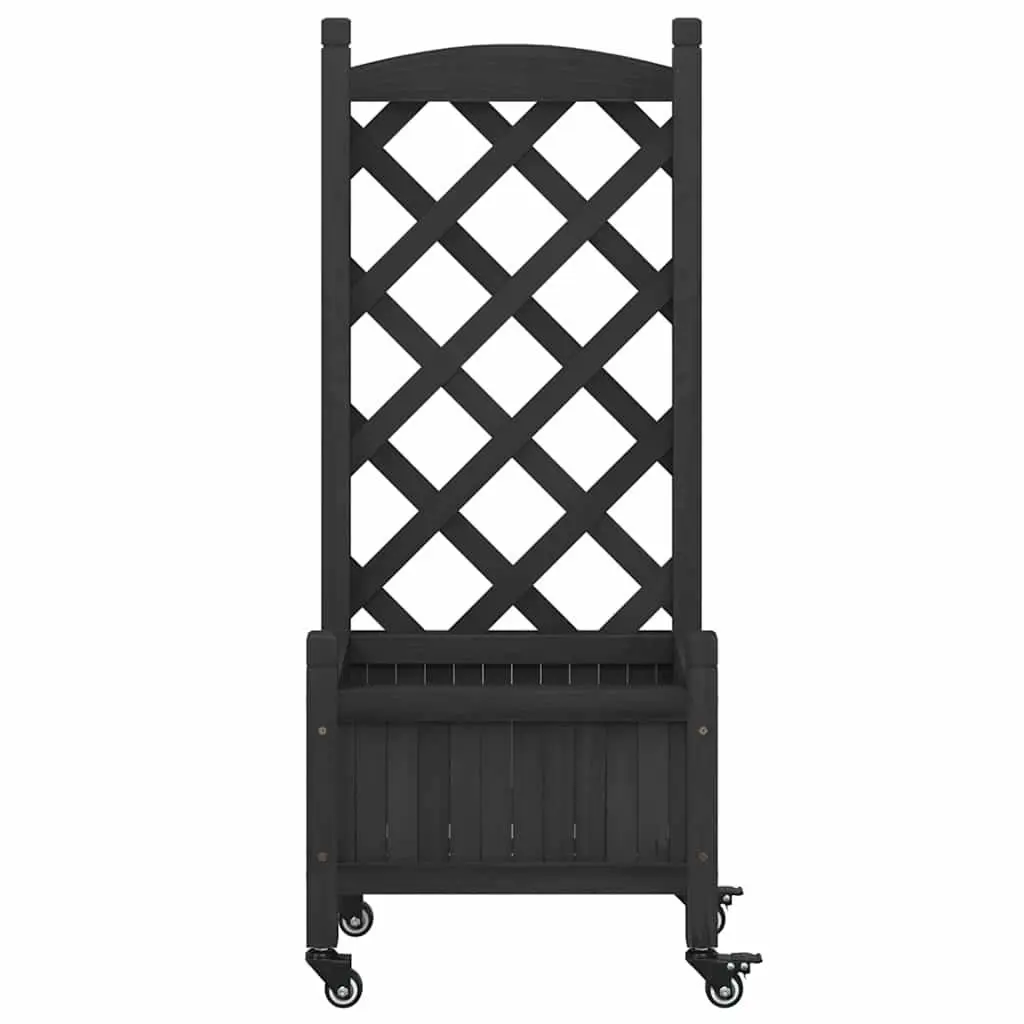 Wooden Planter with Trellis and Wheels Black Solid Fir Wood for Climbing Plants