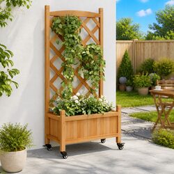 Enhance Your Garden with This Elegant Wooden Planter and Trellis