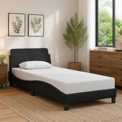 Black Faux Leather Bed Frame 90x190 cm with Headboard Slat Base