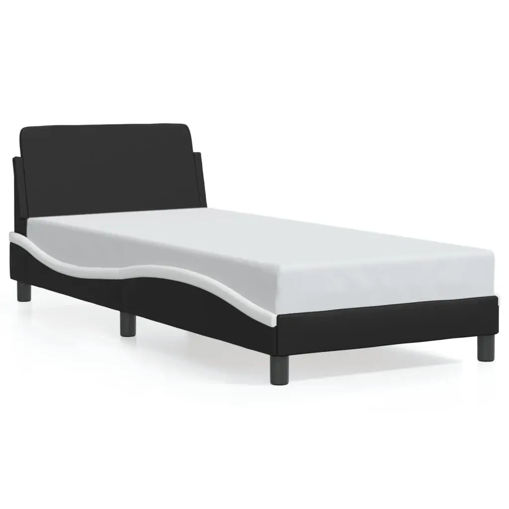 Bed Frame with Headboard 90x190 cm Black White Faux Leather Modern Bedroom
