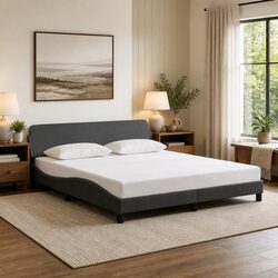 Modern King Bed Frame 180x200cm in Dark Grey Fabric