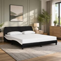 King Bed Frame 180x200 cm with Headboard Faux Leather Black White Bedroom