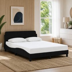 Double Bed Frame with Integrated Headboard in Black Velvet