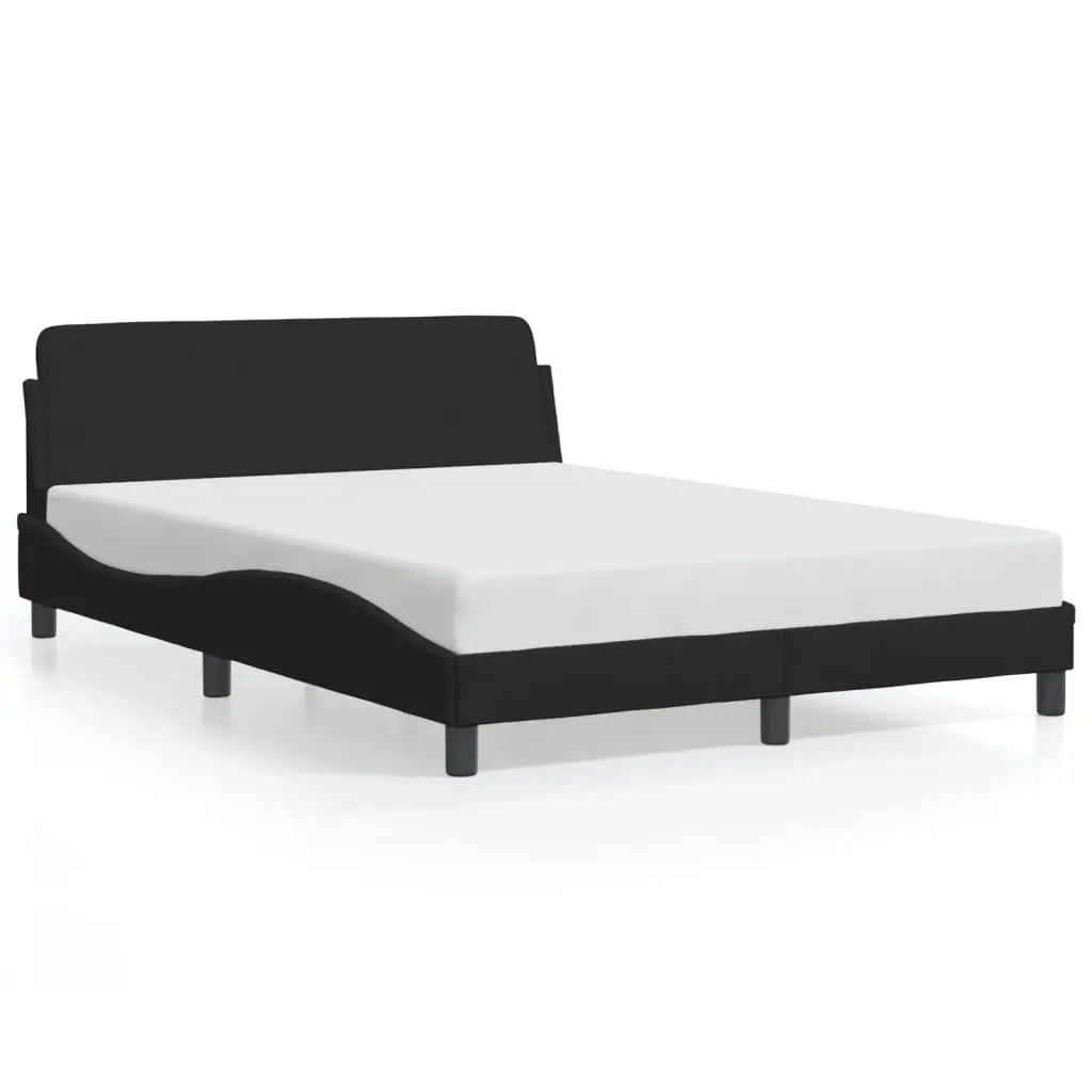 Double Bed Frame 137x190 cm Black Velvet Upholstery Integrated Headboard