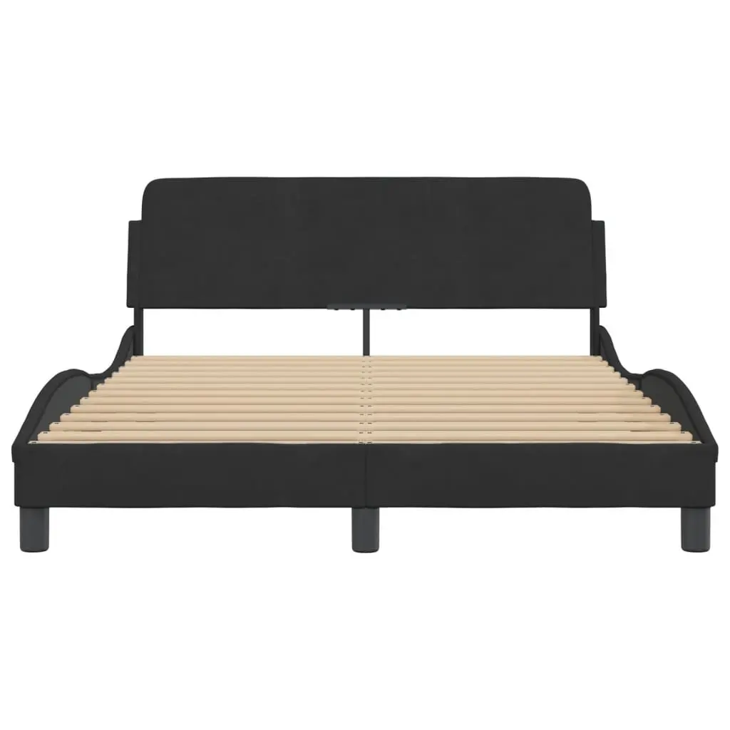Double Bed Frame 137x190 cm Black Velvet Upholstery Integrated Headboard