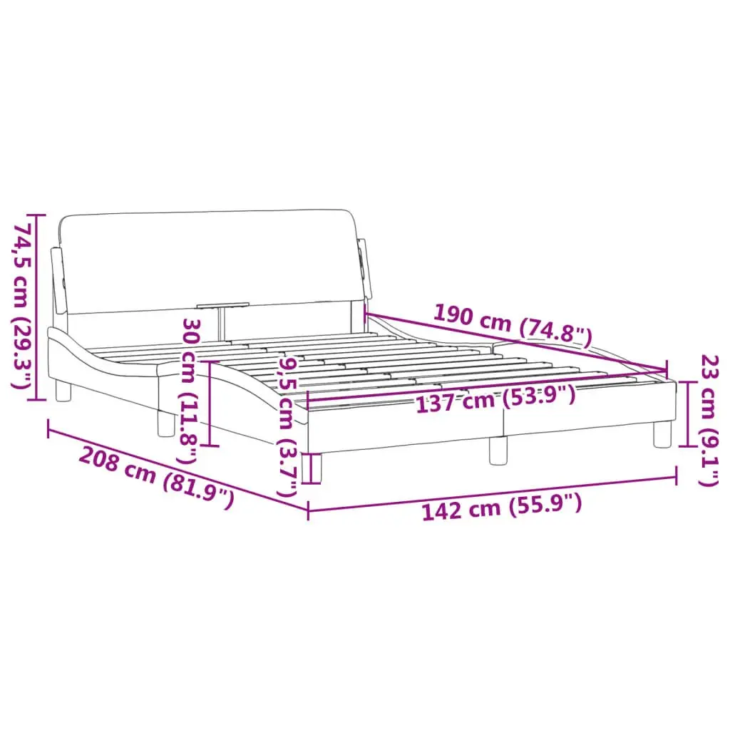 Double Bed Frame 137x190 cm Black Velvet Upholstery Integrated Headboard